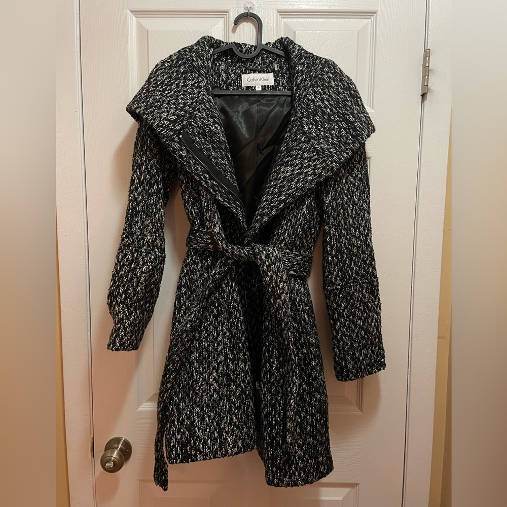 Calvin Klein Women's Black Heather Belted Wrap Blazer